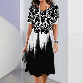 New Women's Dresses Striped Printed Elegant Casual O Neck Short Sleeve Summer Dresses Fashion Ladies Plus Size Clothing Vestidos