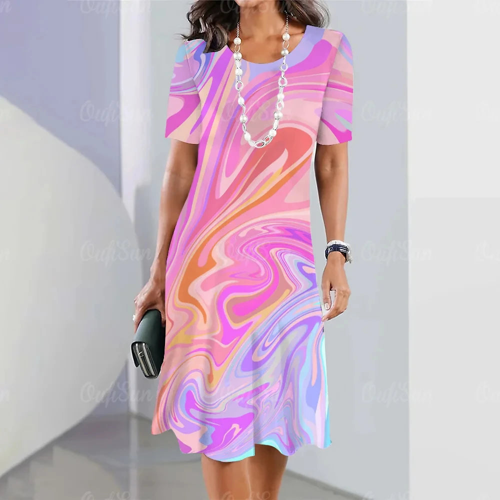 2024 New Vintage Women's Dresses Striped Printed Elegant Casual Short Sleeve Dresses 2023 Fashion Oversized Women's Dresses Y2k