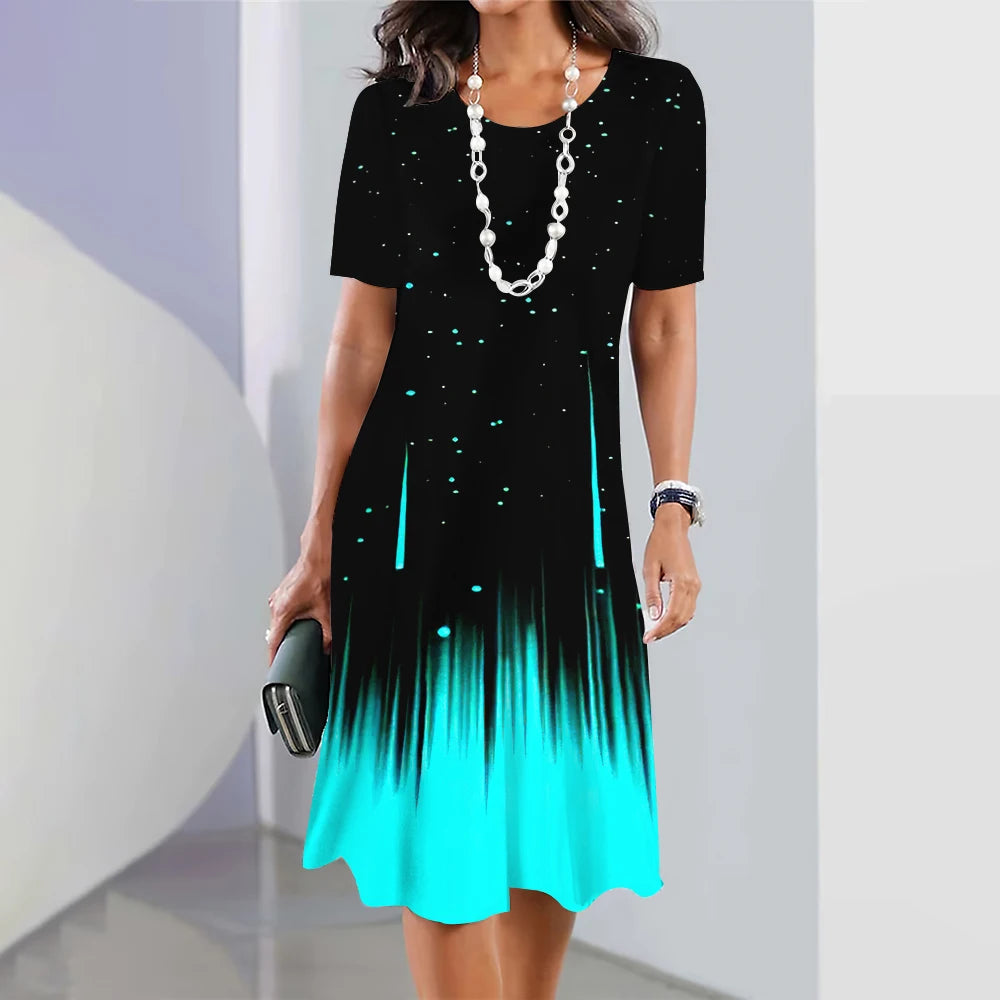 New Women's Dresses Striped Printed Elegant Casual O Neck Short Sleeve Summer Dresses Fashion Ladies Plus Size Clothing Vestidos