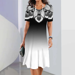 New Women's Dresses Striped Printed Elegant Casual O Neck Short Sleeve Summer Dresses Fashion Ladies Plus Size Clothing Vestidos