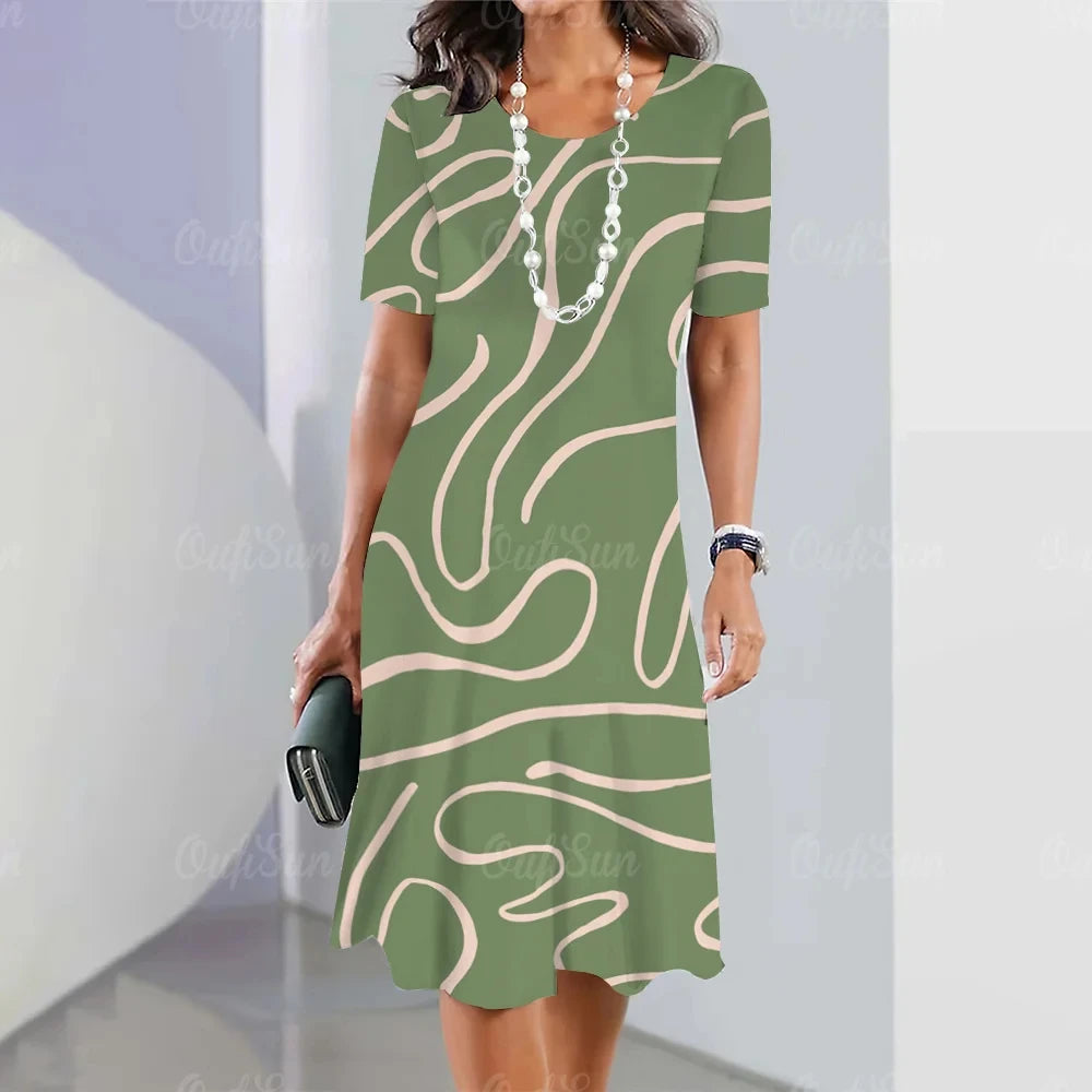 2024 New Vintage Women's Dresses Striped Printed Elegant Casual Short Sleeve Dresses 2023 Fashion Oversized Women's Dresses Y2k