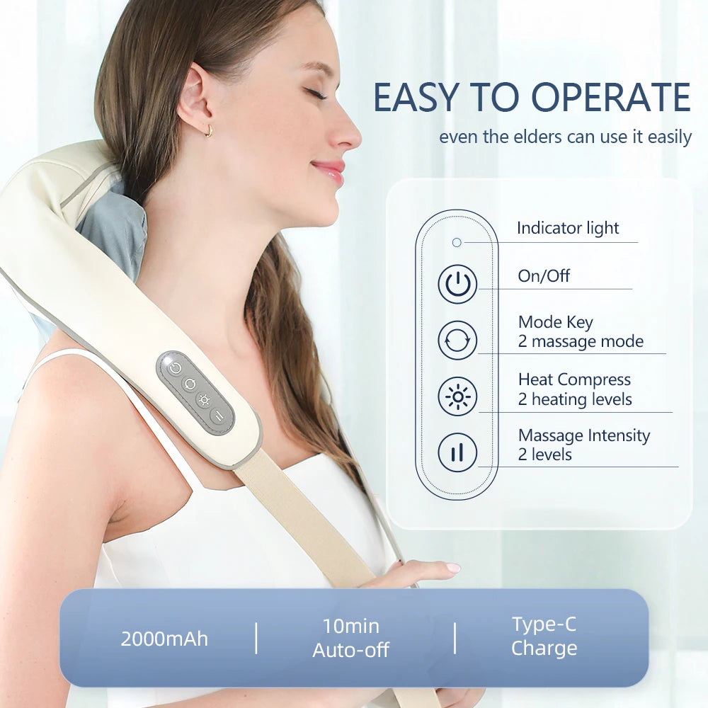 Foreverlily 26W Wireless Neck and Shoulder Massager | Heated Deep Tissue Relief