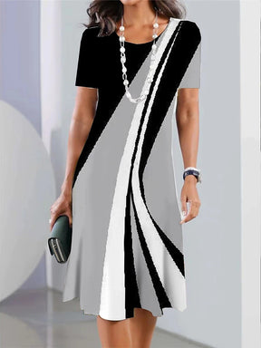 New Women's Dresses Striped Printed Elegant Casual O Neck Short Sleeve Summer Dresses Fashion Ladies Plus Size Clothing Vestidos