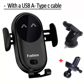 Fashion Qi Fast Wireless Charger Car Phone Holder Smart Infrared Sensor Air Vent Mount Automatic Clamping Mobile Phone Stand S11