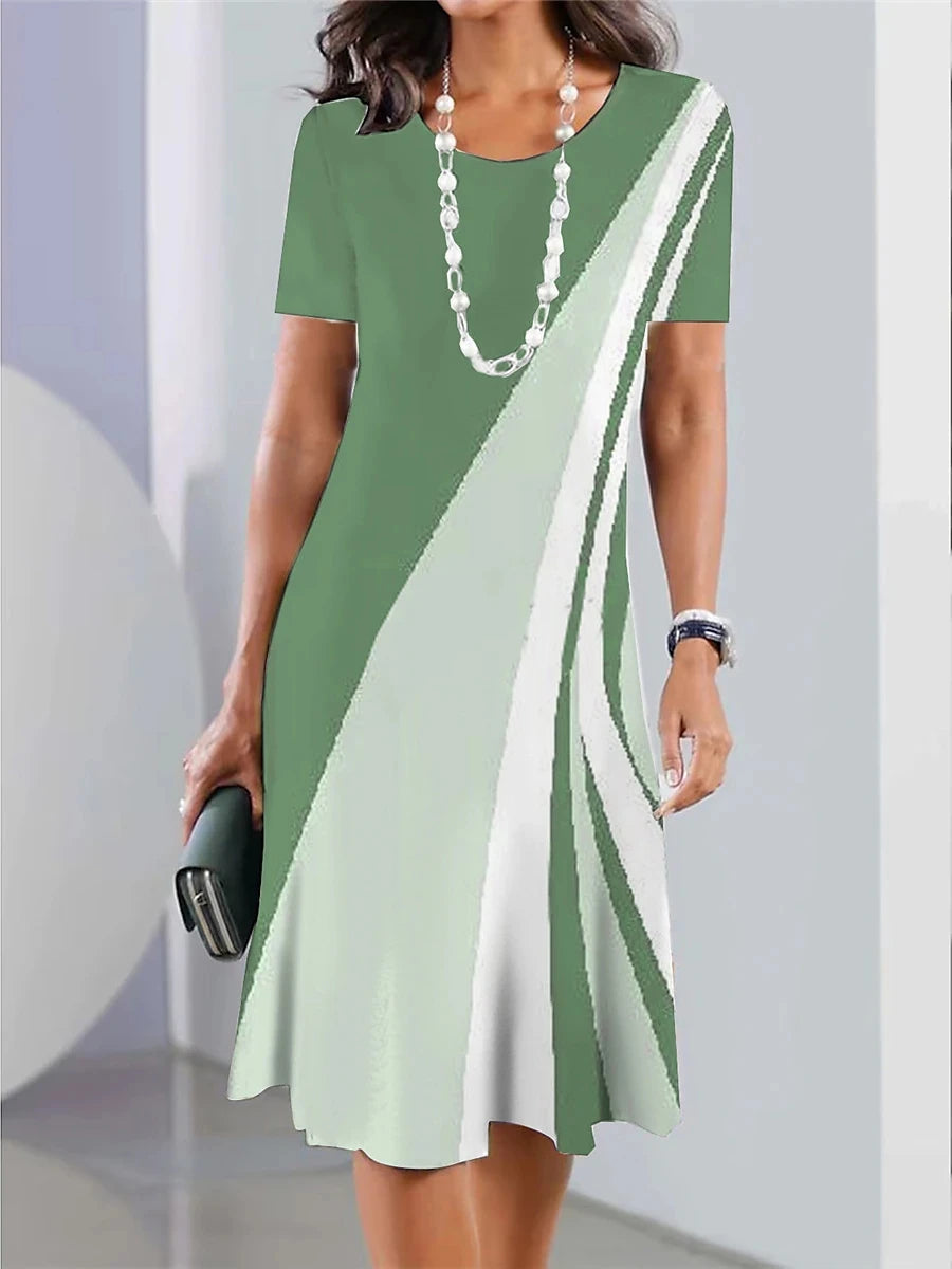 New Women's Dresses Striped Printed Elegant Casual O Neck Short Sleeve Summer Dresses Fashion Ladies Plus Size Clothing Vestidos