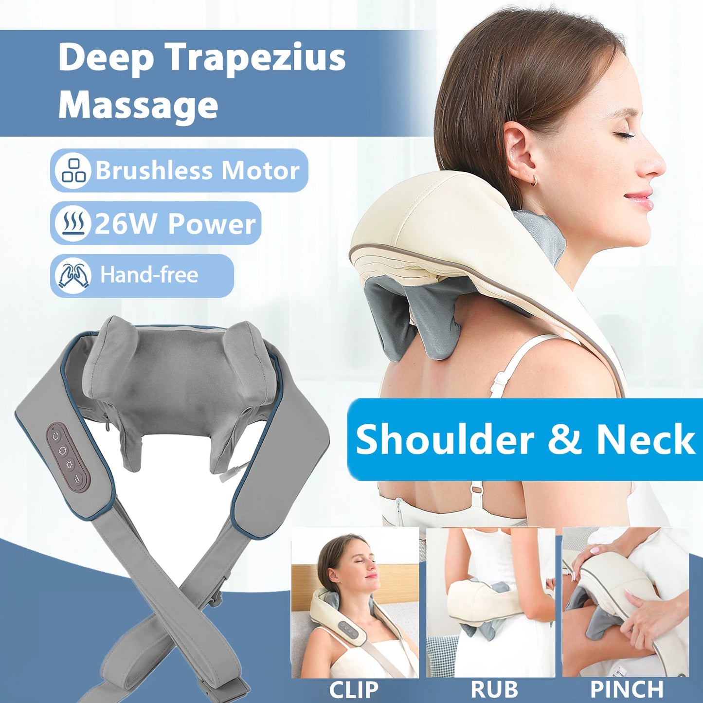 Foreverlily 26W Wireless Neck and Shoulder Massager | Heated Deep Tissue Relief