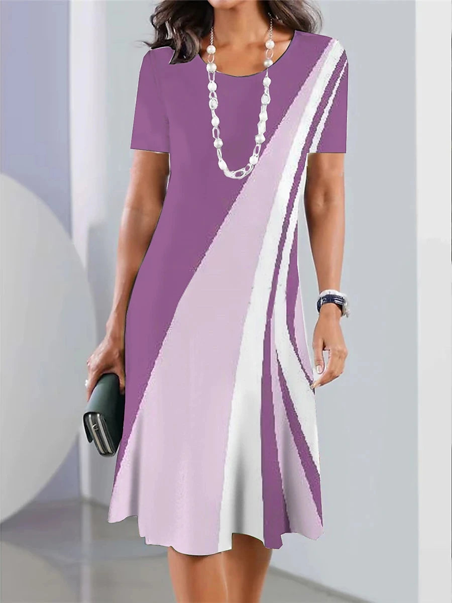 New Women's Dresses Striped Printed Elegant Casual O Neck Short Sleeve Summer Dresses Fashion Ladies Plus Size Clothing Vestidos